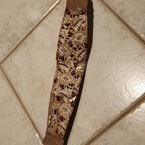 Brown and Gold Patterned Belt Vintage Leather And Cuir Belt M